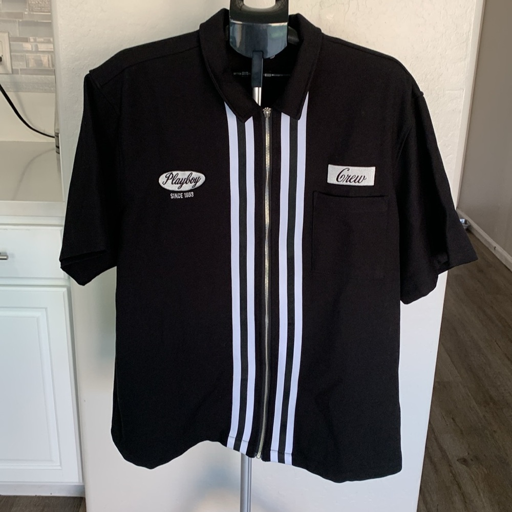 Playboy by pacsun vtg zipper short  sleeve shirt black size XL